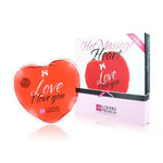 Heart-shaped red hot massage pad with 'Love I love you' text, gift box included