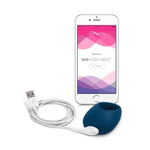 Blue vibrating ring with USB charger and smartphone app for remote control
