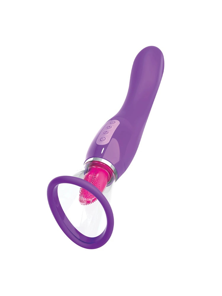 Lilla vibrator med sugefunksjon og knotter, sexleketøy for kvinner på hvit bakgrunn