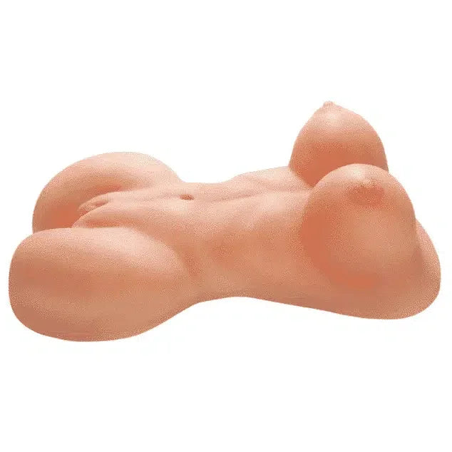 Realistic lifelike torso love doll for adults with detailed curves, nude, on white background