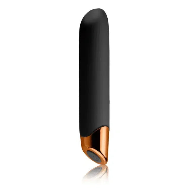 Black and gold bullet vibrator with sleek design on white background