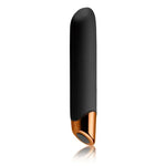 Black and gold bullet vibrator with sleek design on white background