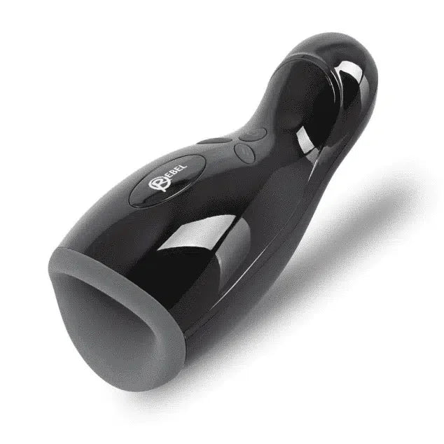 Black and grey male pleasure toy with ergonomic design and control buttons