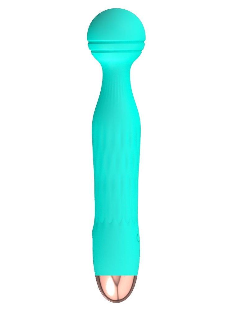 Cuties Minivibrator Grønn 2.0 fra baksiden – viser den vridde teksturen langs skaftet og gullfarget base