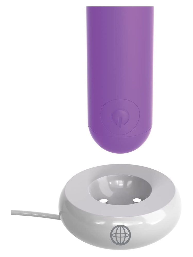 Fantasy For Her Rechargeable Bullet med magnetisk ladestasjon – lilla bulletvibrator og hvit ladedock med magnetisk lading