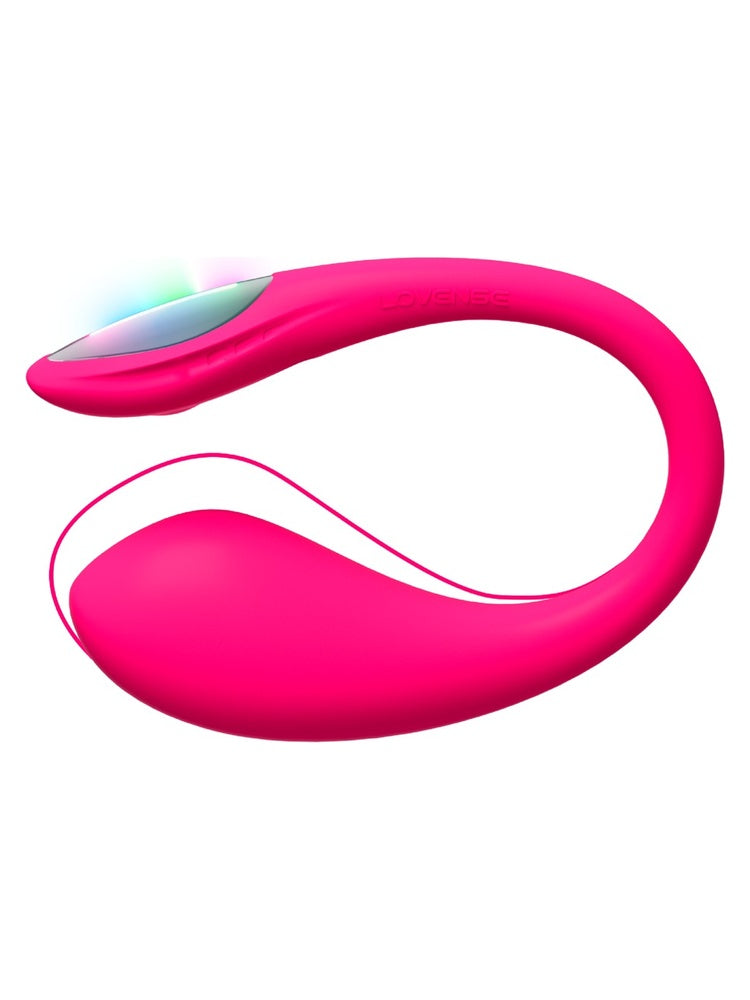 Lovense Lush Mini vibrator i rosa, sett fra siden, viser buet ergonomisk form med lysende LED-hale