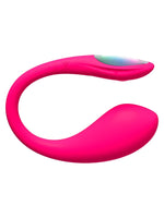 Lovense Lush Mini vibrator i rosa, sett forfra, viser kompakt C-formet design med LED-hale