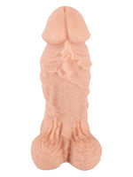 Stor realistisk dildo med markert penishode og strukturert overflate