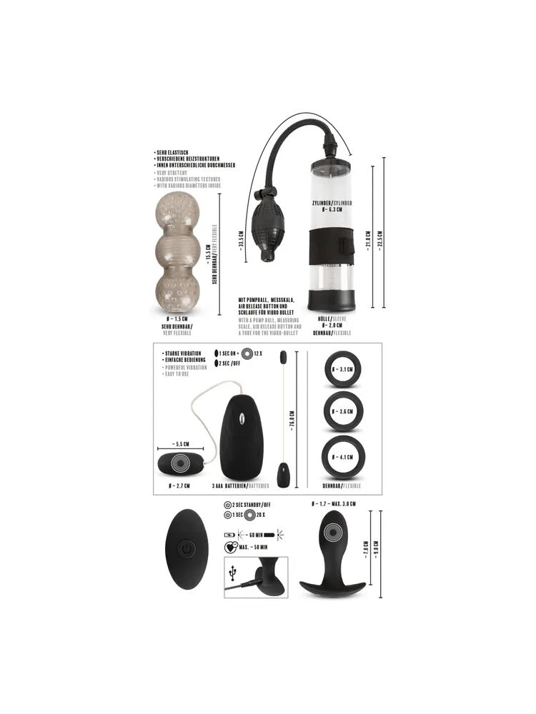 Diagram som viser mål og funksjoner for sexleketøy sett