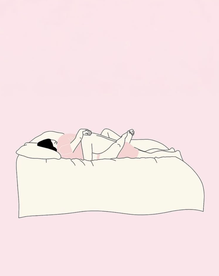 Illustrasjon av par som ligger sammen i seng.