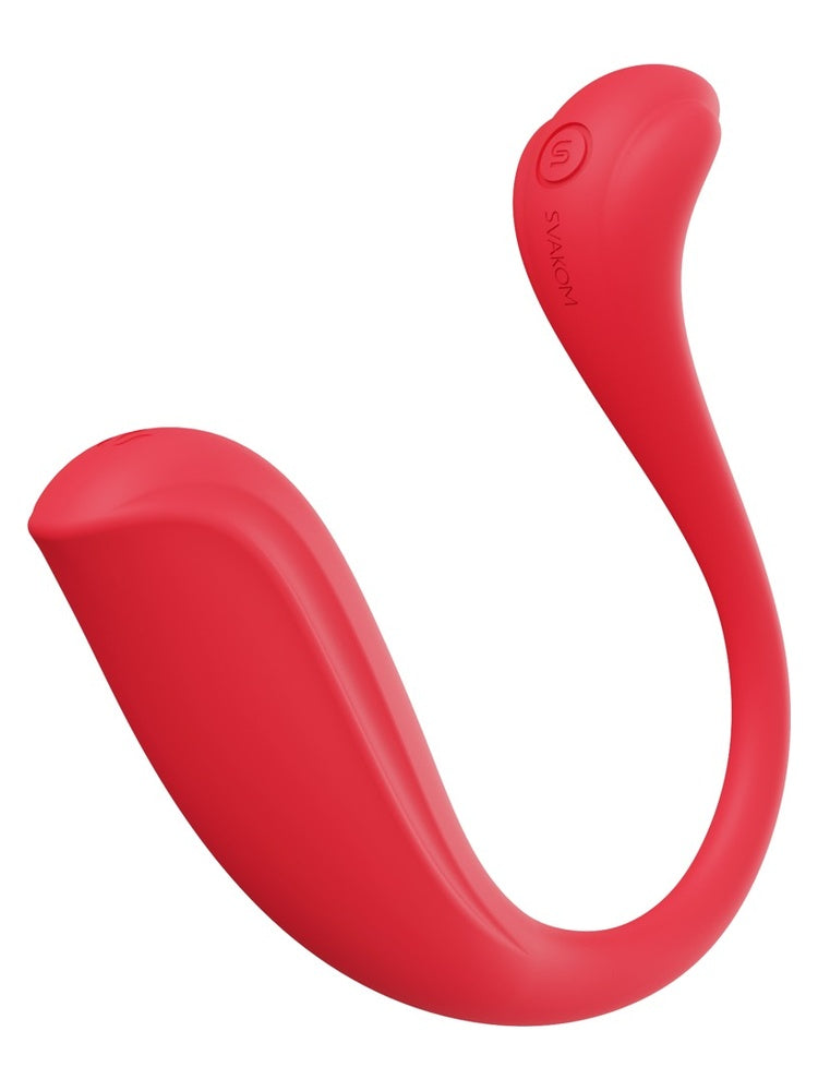 Svakom Phoenix Neo 2 bulletvibrator i rød, sett forfra, viser U-formet design med kontrollknapp og SVAKOM-logo