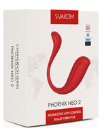 Svakom Phoenix Neo 2-emballasjen sett fra siden med Connexion Series-tekst og informasjon om appstyring