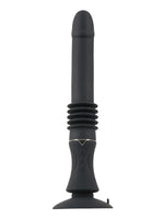You2Toys portabel sexmaskin sett forfra i utstrakt thrusting-modus. Belgene er tydelig utvidet og viser bevegelsesområdet. Knapper og sugekopp er synlige.