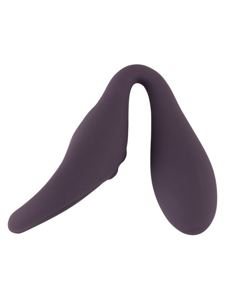 You2Toys parvibrator i mørk lilla bøyd i V-form, viser fleksibelt silikonmateriale