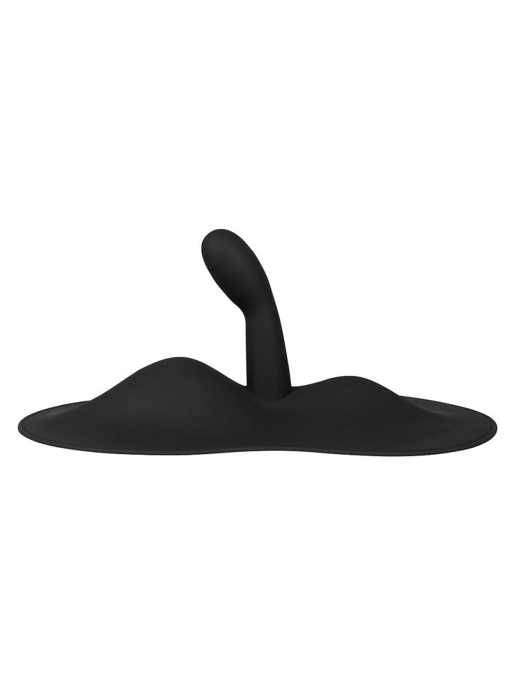 Vibepad 3 sett forfra, som viser symmetrisk bølgeform og buet G-punktstimulator i matt svart silikon.