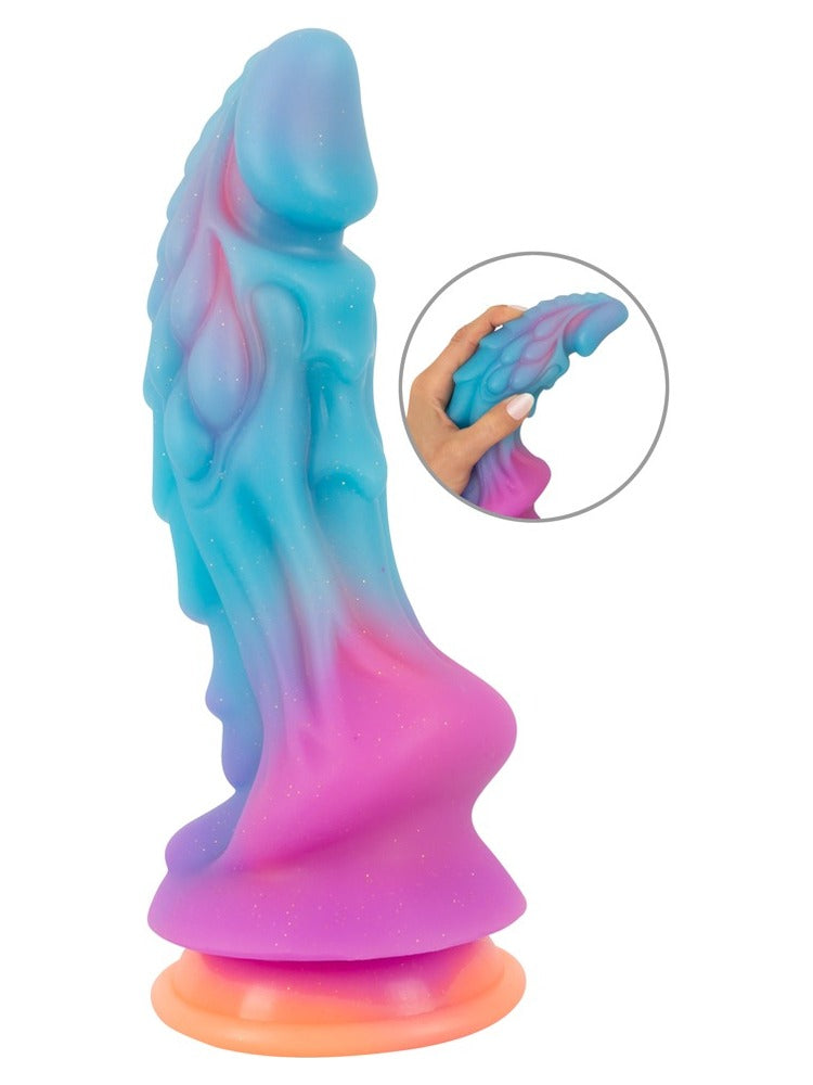 Beasty Cocks Mystic Dragon – fantasidildo i turkis og rosa silikon med glitter og sugekopp