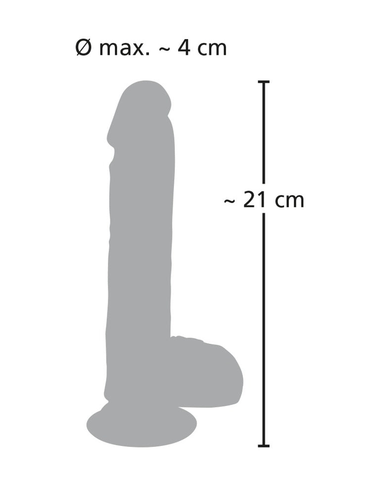 Mål på realistisk dildo – ca. 21 cm lengde og 4 cm diameter