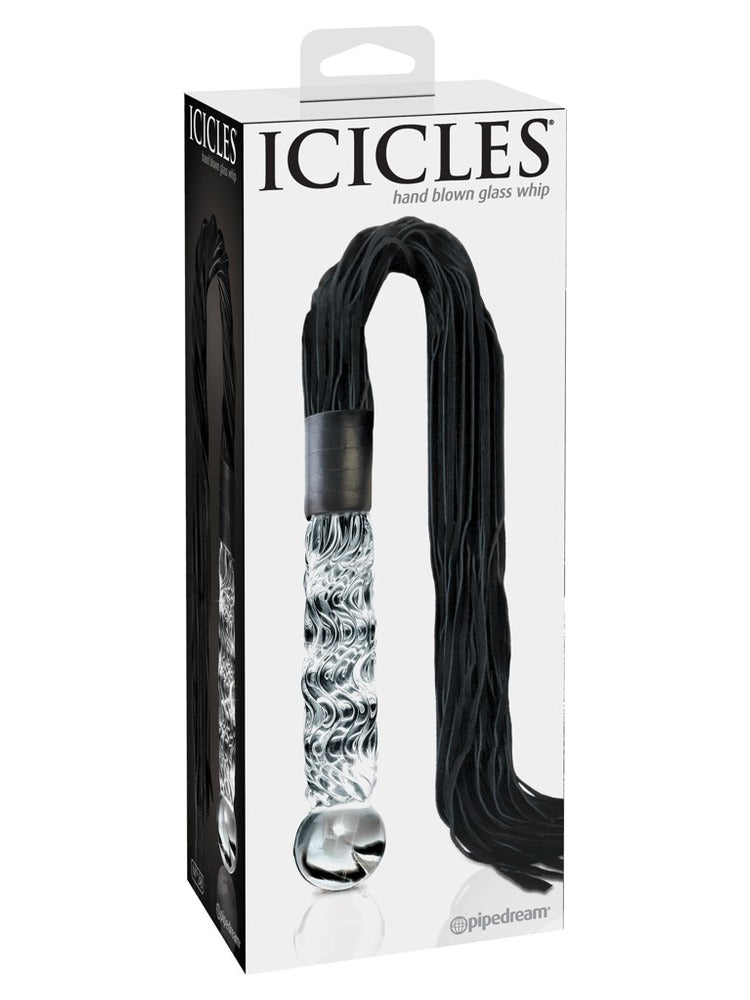 Icicles No 38 – glassdildo og pisk i originalemballasje, sett forfra