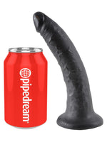King Cock 18 cm Sort – svart realistisk dildo vist ved siden av en brusboks for størrelse