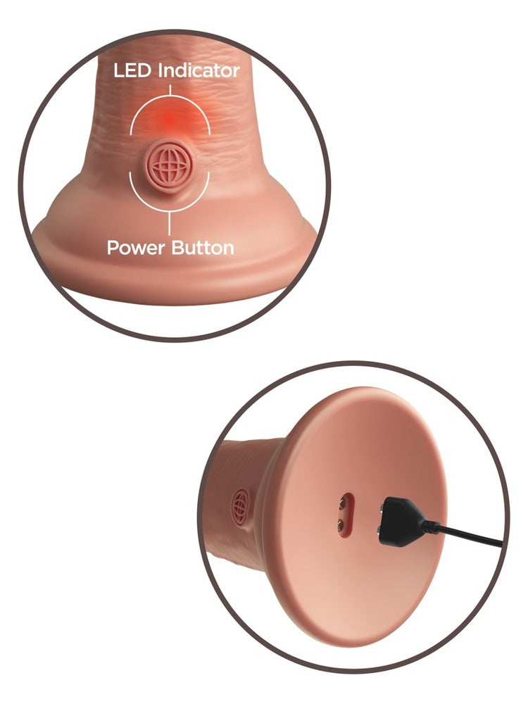 King Cock Elite vibrerende 15 cm Lys – strømknapp med LED-lys og magnetisk USB-lading i sugekoppen