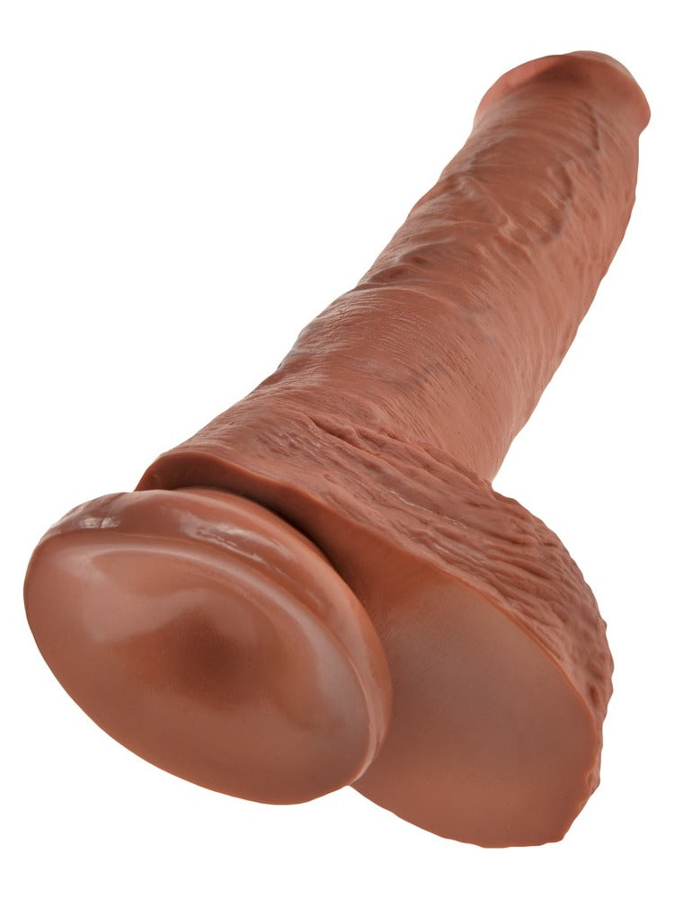King Cock 10" med testikler Tan – sugekoppen under på den realistiske dildoen
