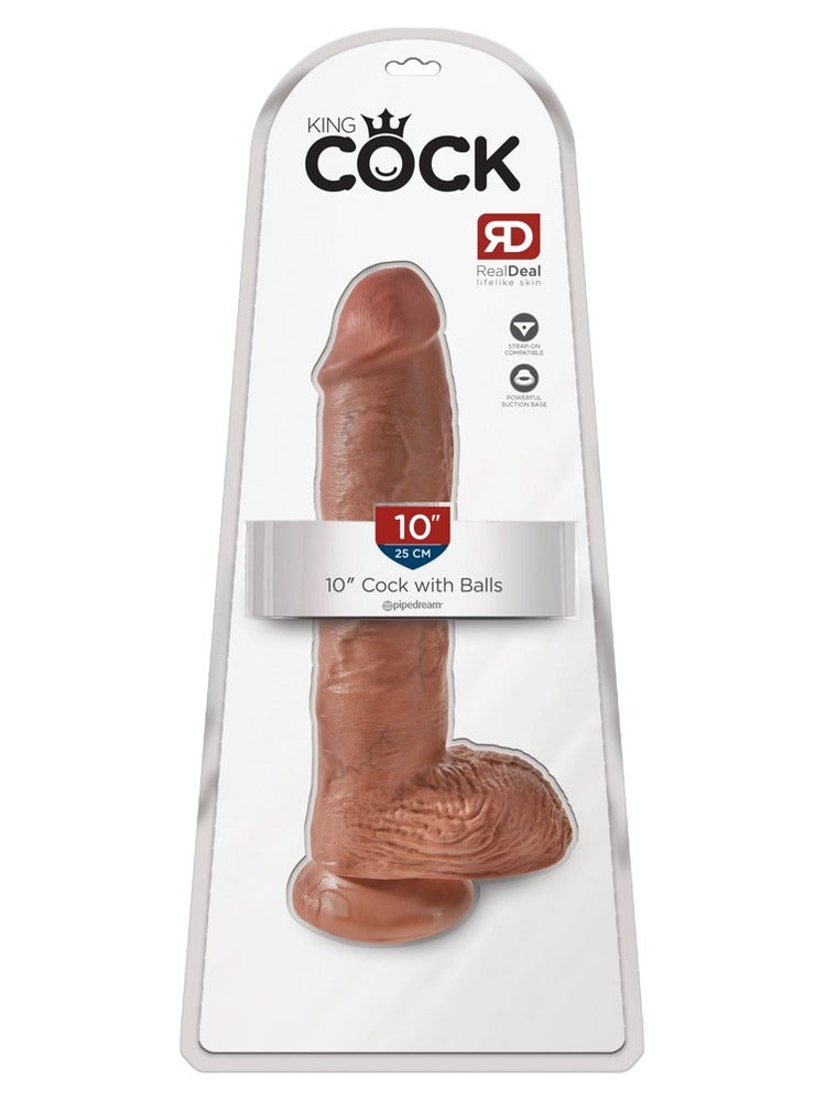 King Cock 10" med testikler Tan – realistisk dildo i originalemballasje