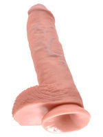 King Cock 10" med testikler – sugekoppen under på den realistiske dildoen