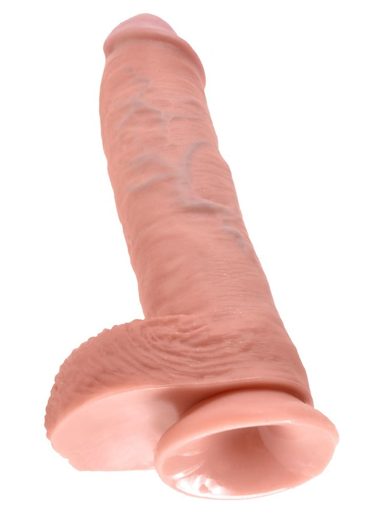 King Cock 10" med testikler – sugekoppen under på den realistiske dildoen