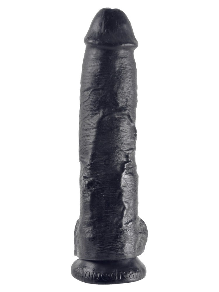 King Cock 10" med testikler – svart realistisk dildo, sett forfra