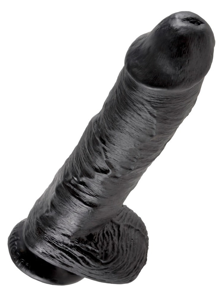 King Cock 10" med testikler – svart realistisk dildo med detaljerte årer