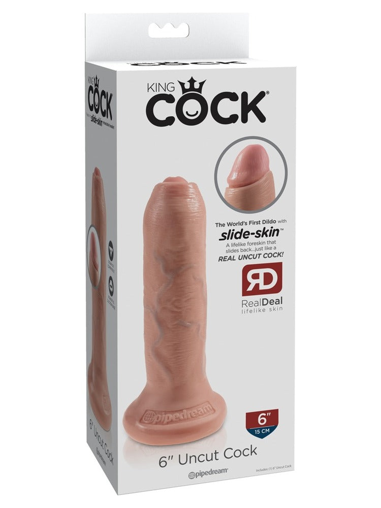 King Cock Uncut 6" – realistisk dildo med forhud i originalemballasje