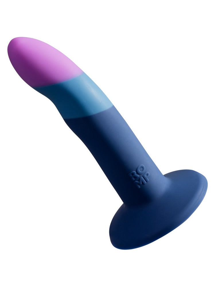ROMP Piccolo Pegging Kit – buet silikondildo i lilla og blått med sugekopp