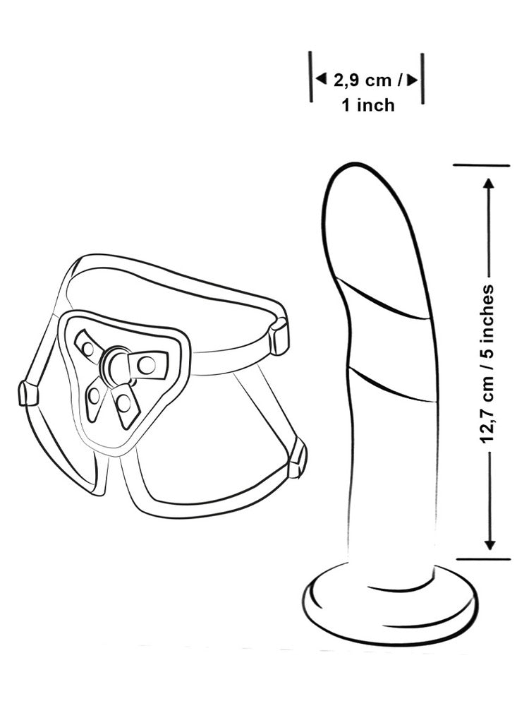 ROMP Piccolo Pegging Kit – mål: dildo 12,7 cm lang og 2,9 cm i diameter, med sele